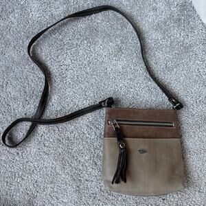 Aussie Bush Leather Apple Bag Small Crossbody Taupe Brown Leather Tassle Zippers